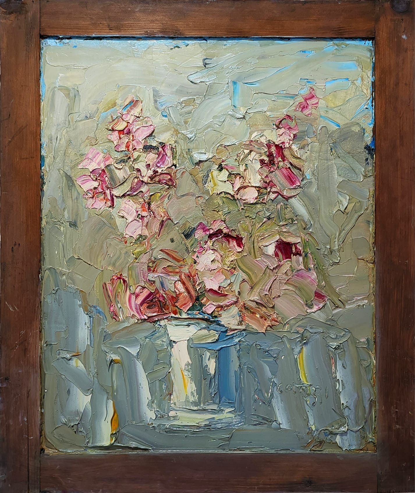 Sergio Scatizzi, Fiori rosa, olio su tavola, cm 78x63, 2008