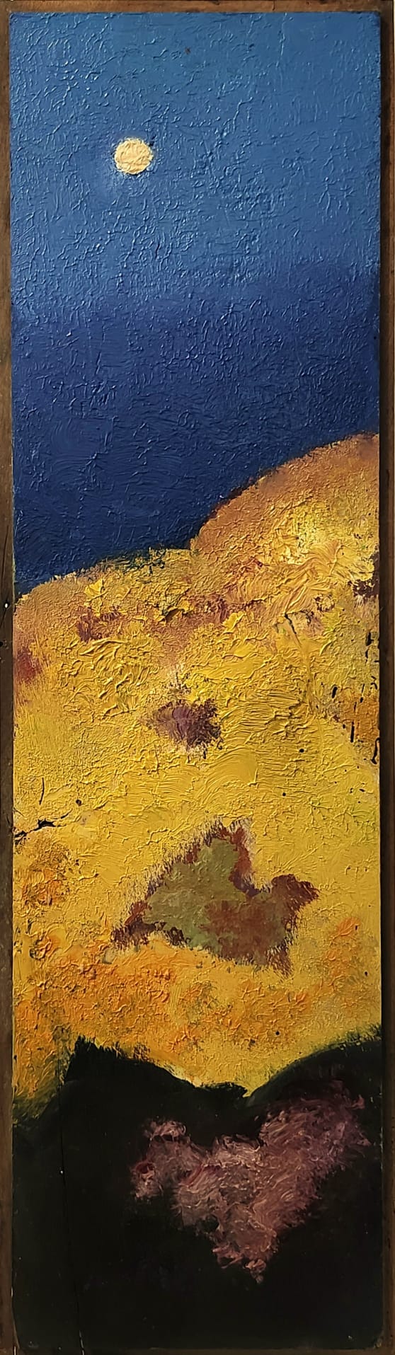 Sergio Scatizzi, Paesaggio con la luna, Olio su tavola, cm 75,5x21,5, 2003