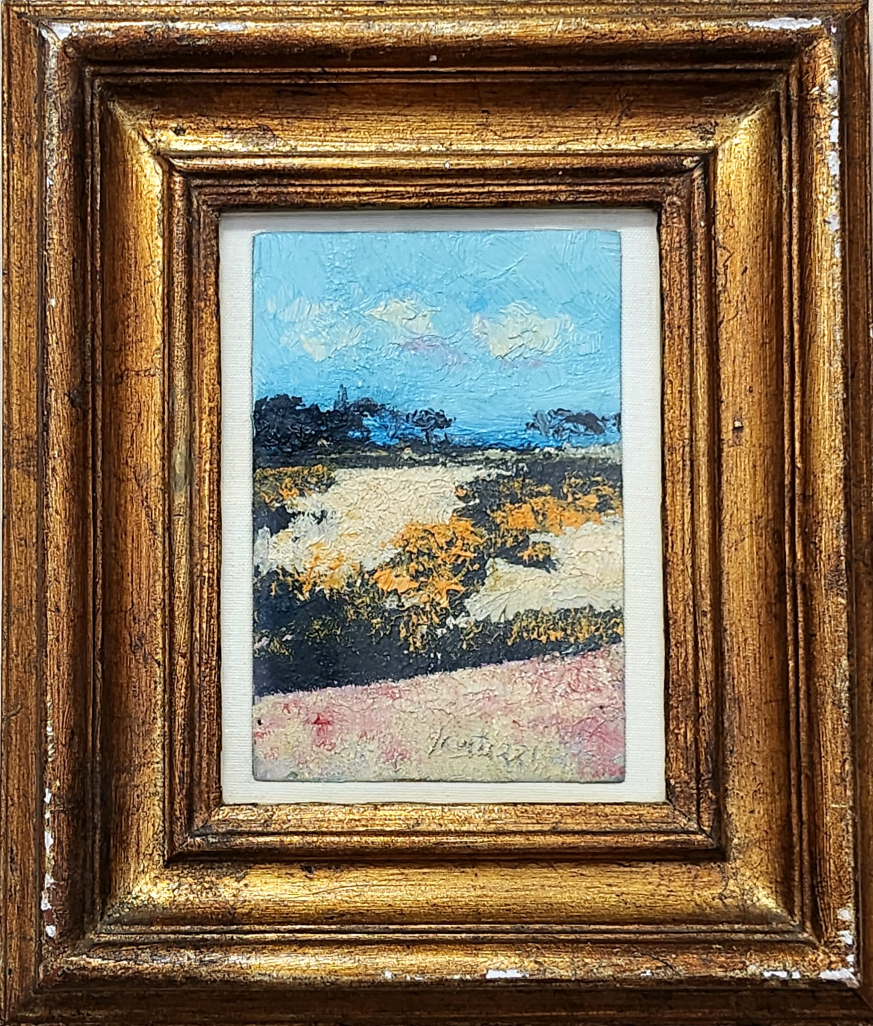 Sergio Scatizzi, Paesaggio, Olio su tavola, cm 19,5x13, 1987