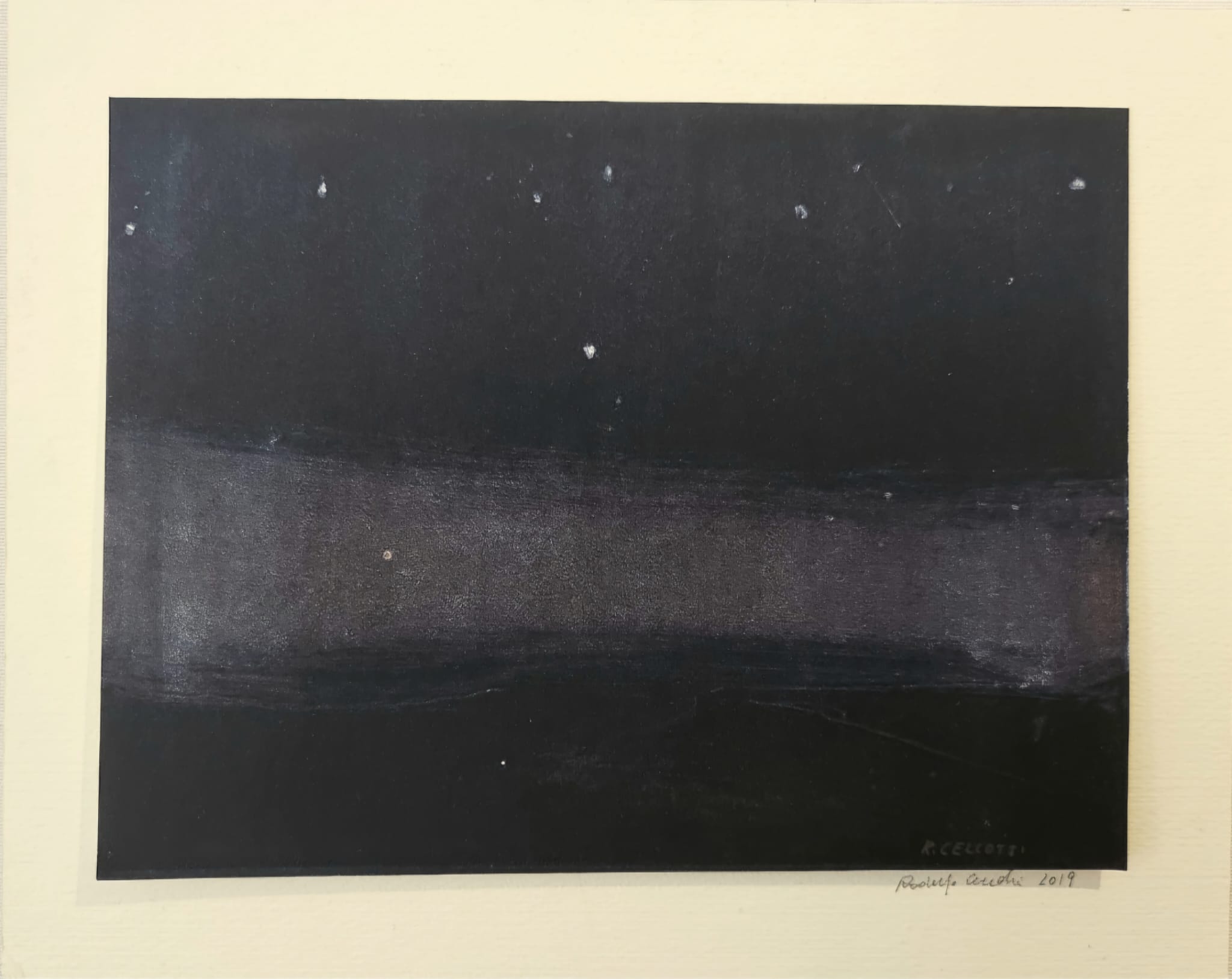 Rodolfo Ceccotti, La notte, Olio su cartoncino, cm 15,5x20,4, 2019