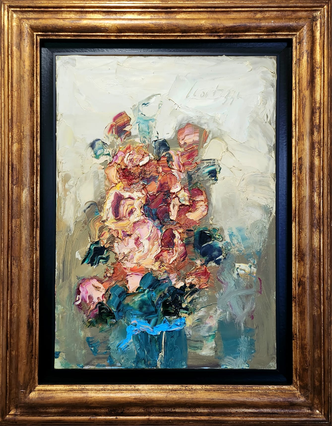 Sergio Scatizzi, Rose con nastro azzurro, Olio su tela, cm 70x50, 2005